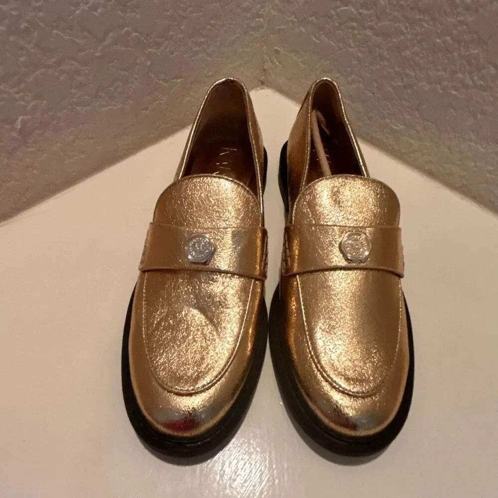 Karl Lagerfeld Women's Size 8 Rylyn Everyday Loafers Gold Metallic Slip On Shoes